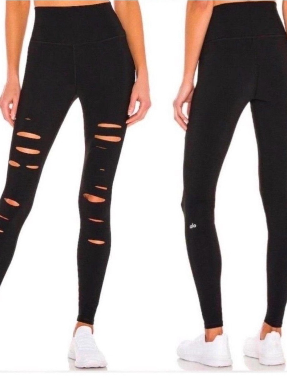 ALO Yoga High-Waist Ripped Warrior Leggings Black | S/M
